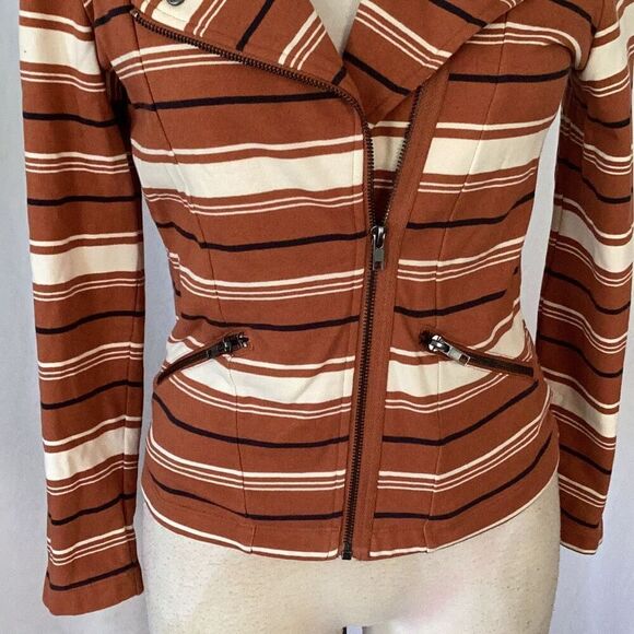 Saltwater Luxe Anthropologie Striped Zip Moto Jacket Women’s Medium Cotton - Picture 5 of 7